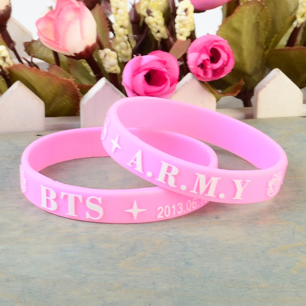 

NEW KPOP Bts Bangtan boys pink sports silicone bracelet with the same paragraph
