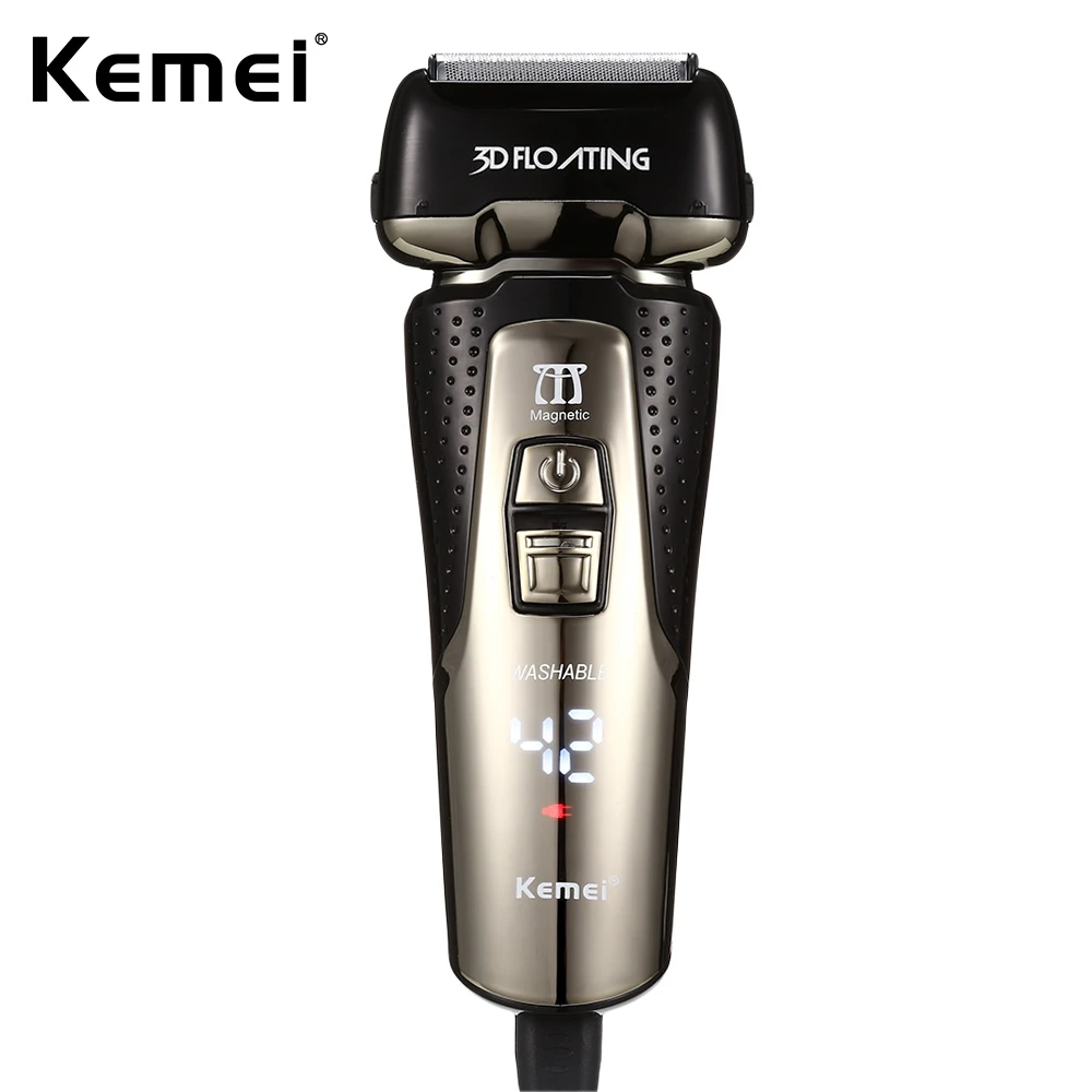 Дешево Kemei1531 Triple Blade Резка Системы полностью стирать электробритвы Интеллектуальный светодиодный Дисплей Бритва Перезаряжаемые бритвы 110 240 В