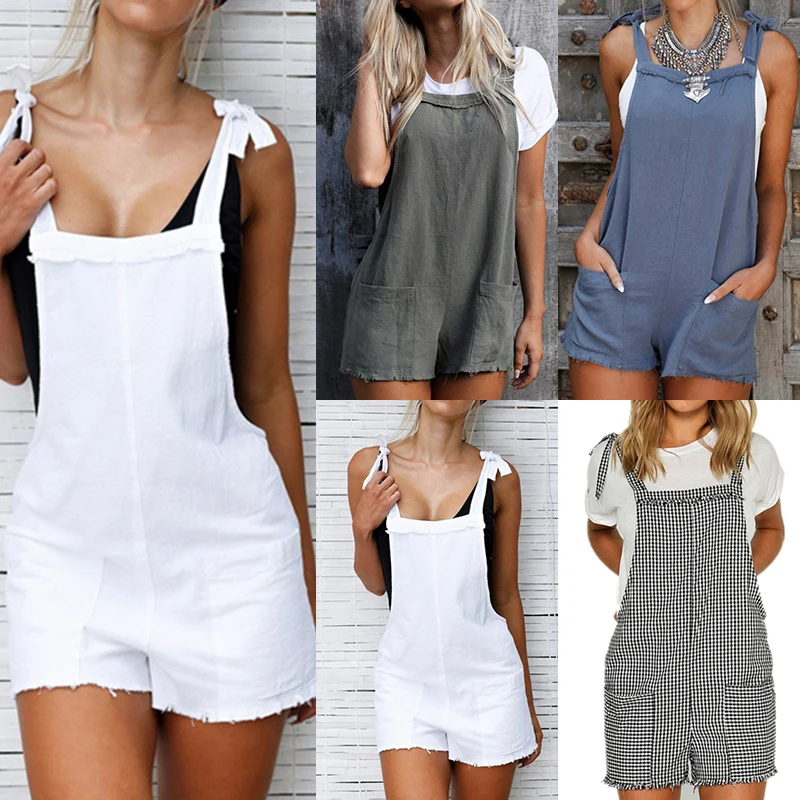 Summer Women Casual Shorts Overalls Ladies Sleeveless Solid Holiday Jumpsuit New