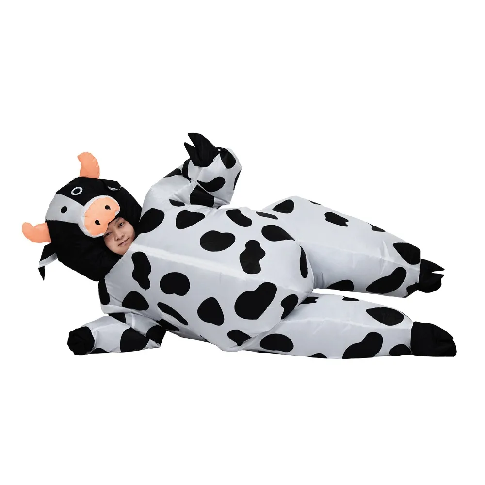 Inflatable Cow Costume for Adult Women Men Kid Boy Girl Halloween Party Carnival Cosplay Dress Blow Up Suit Animal Mascot Outfit
