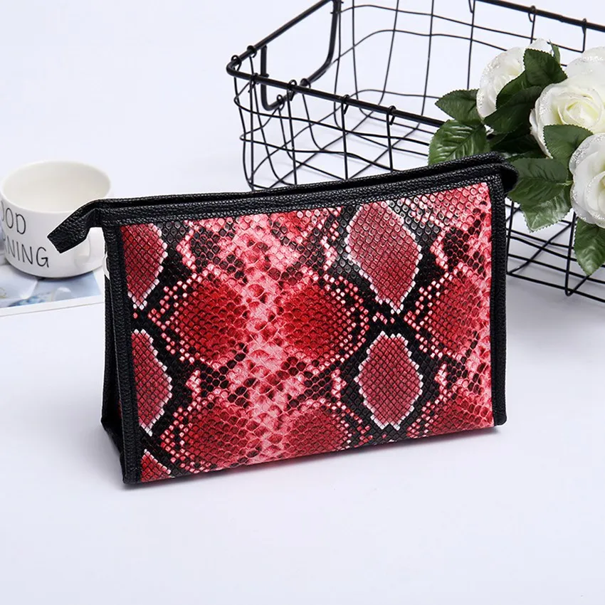 

new fashion serpentine PU women Cosmetic bag cases casual folding make up bag travel organizer makeup case beauty bag