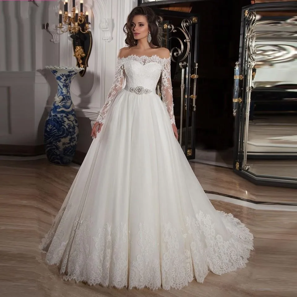 Y Strapless Long Sleeve Lace Wedding Dress 2016 Vintage Vestido Y Strapless Long Sleeve Lace Wedding Dress 2016 Vintage Vestido De Noiva Organza Liques Sashes Court Train Gowns In Dresses From