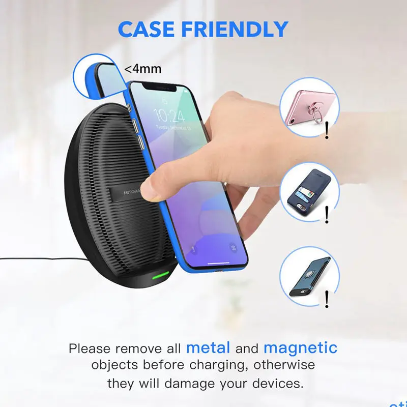 Беспроводной Bluetooth стойка для зарядного устройства с охлаждающим вентилятором совместим с твоего iPhone Xs Max/Xr/Xs/X/8/8 Plus, 10 Вт для Galaxy S10/Note