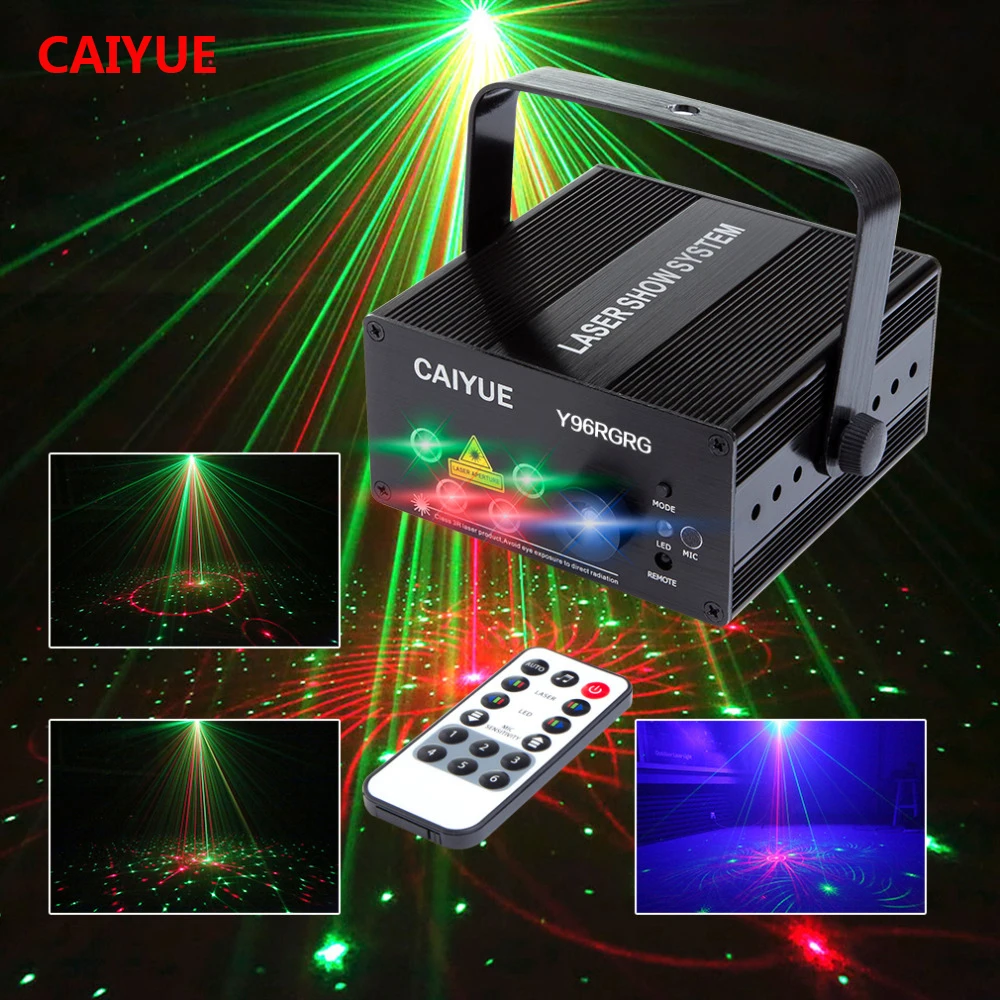 

LED Laser Stage Lighting Effect 96 Patterns RG Mini Laser Projector 3W Blue LED Light Effect Show For DJ Disco Party Lights