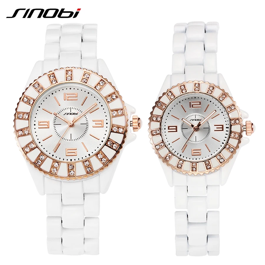 

SINOBI Watch Lovers 2019 Luxury Waterproof Couples watches Hardlex Quartz White Reloj Hombre Marca De Lujo Women Wristwatches