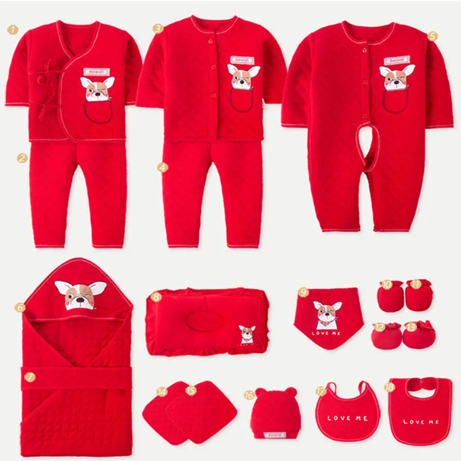 18pcs/Set Newborn Baby Boy Girl Clothes Set Cotton Autumn Winter Cartoon Dog Soft Toddler Baby Clothing Outfit New Year Gift