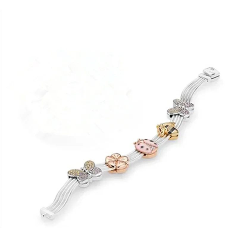 

925 sterling silver Reflexions Multi Snake Chain Pan Bracelet Fit Reflexions Charm clip Bracelet For Women DIY Jewelry