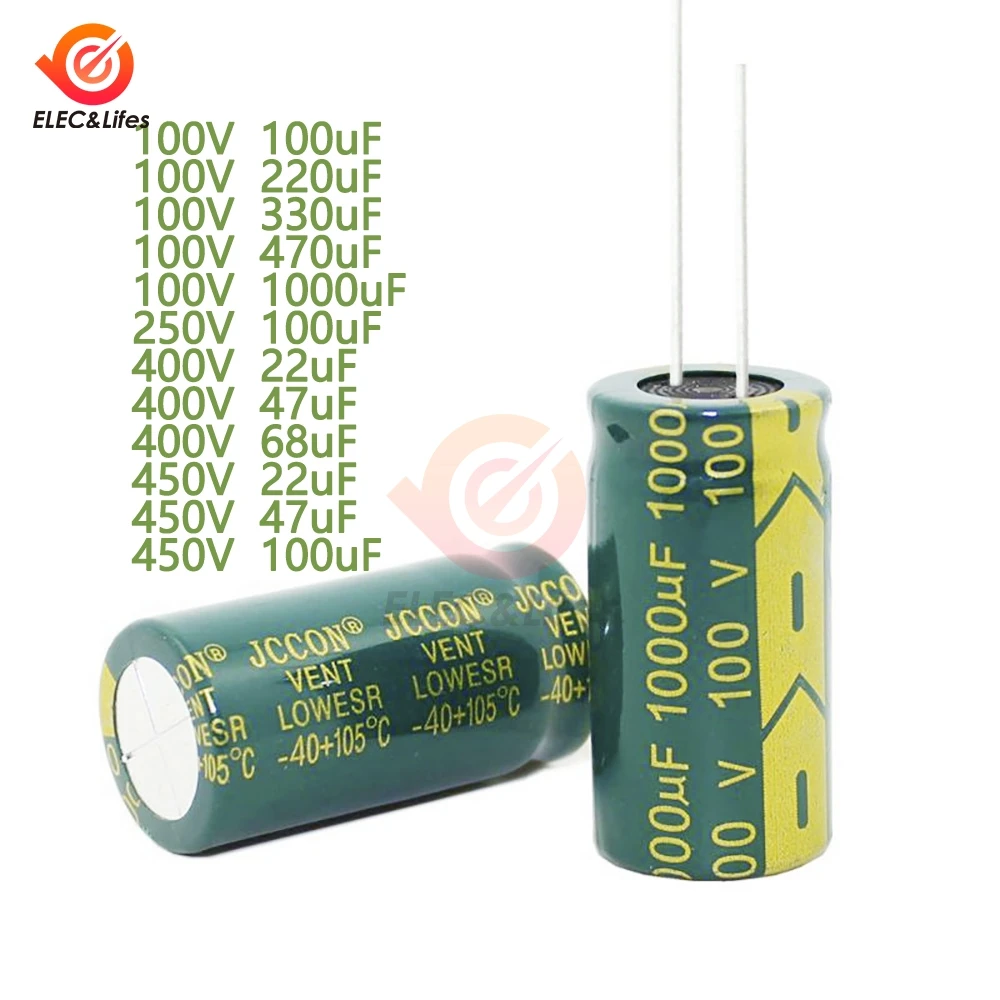 

100pcs/Lot Electrolytic Capacitor 100V 250V 400V 450V 22uF 47uF 68uF 100uF 220uF 330uF 470uF 1000uF High Frequen Low Resistance