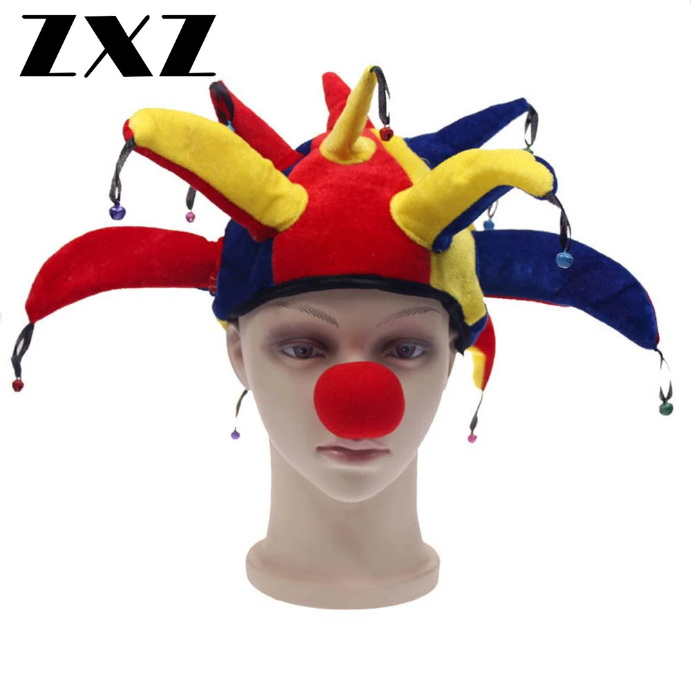 Zxz多色面白い道化師ピエロ衣装帽子とピエロ鼻サーカスジョーカー帽子付き13鐘マスクマルディグラcarnivalハロウィン Hat A Hat Hathat Funny Aliexpress