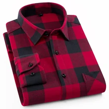 Men s Fashion Outdoor Plaid Brushed Flannel Shirts Single Pocket Long Sleeve Slim fit Youthful Casual