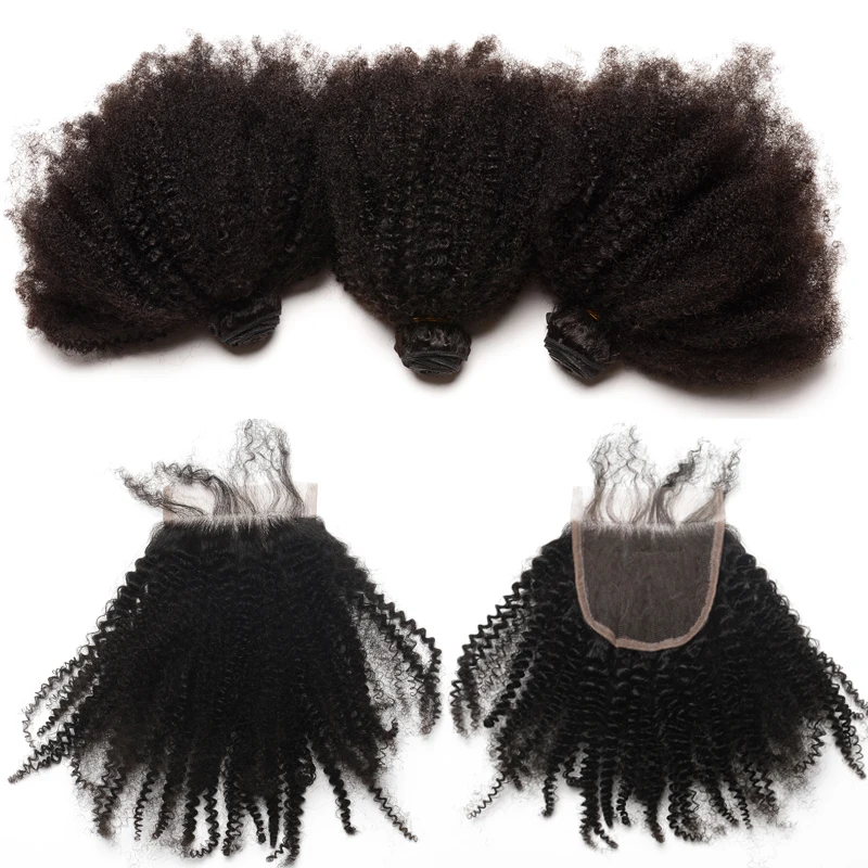 

4B 4C Afro Kinky Curly Hair 3 Human Hair Bundles With 6x6 Closure Brazilian Remy Hair Weave Bundles With Closure Venvee