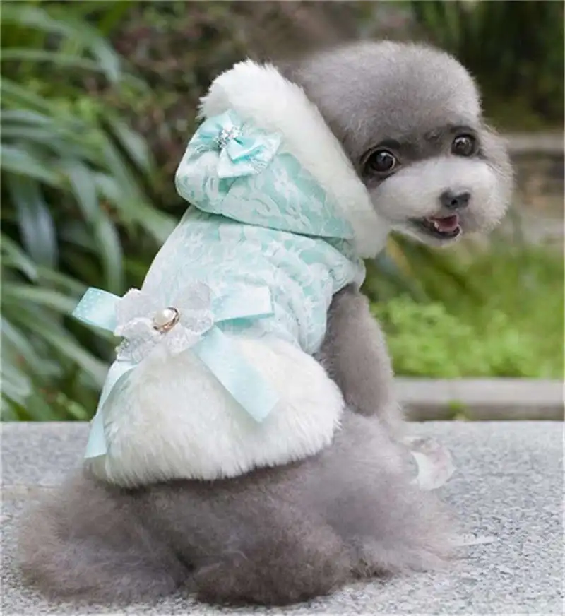 Newest lace dog hoodie clothes winter cute bowknot clothes for puppy
