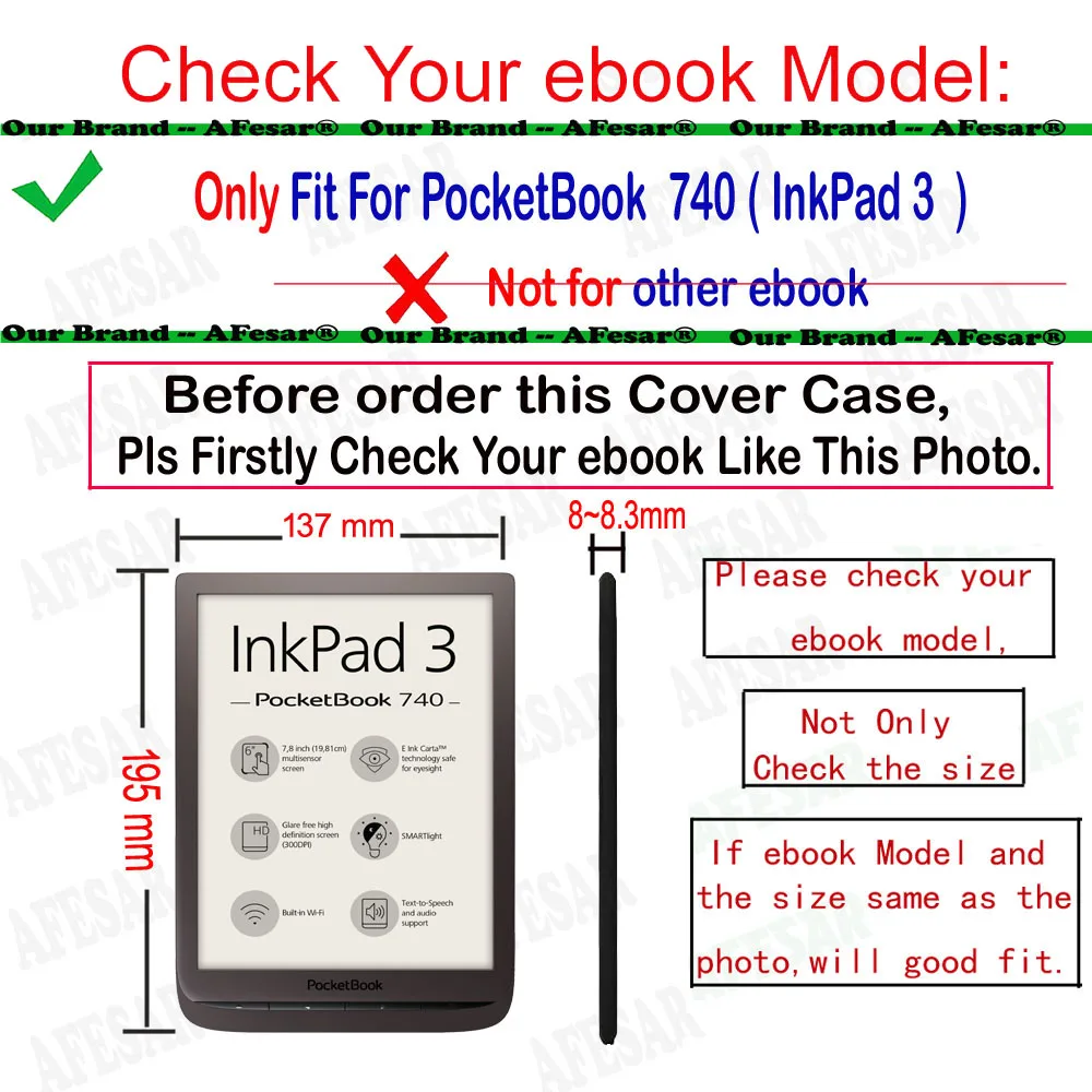 Чехол-книжка с откидной крышкой для Pocketbook InkPad 3 и PocketBook 740(7,"-дюймов), Карманный кожаный чехол с магнитной застежкой, Чехол+ пленка+ ручка