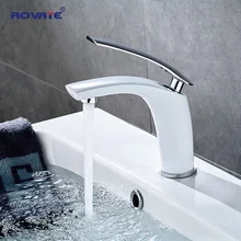 Rovate torneira da bacia branco único titular único furo montado pia torneiras misturador quente e fria para banheiro bacia