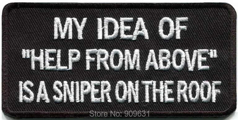 

Help From Above sniper funny biker slogan rockabilly applique iron-on patch ~ iron on applique ~ Sew fashion embroidery patches