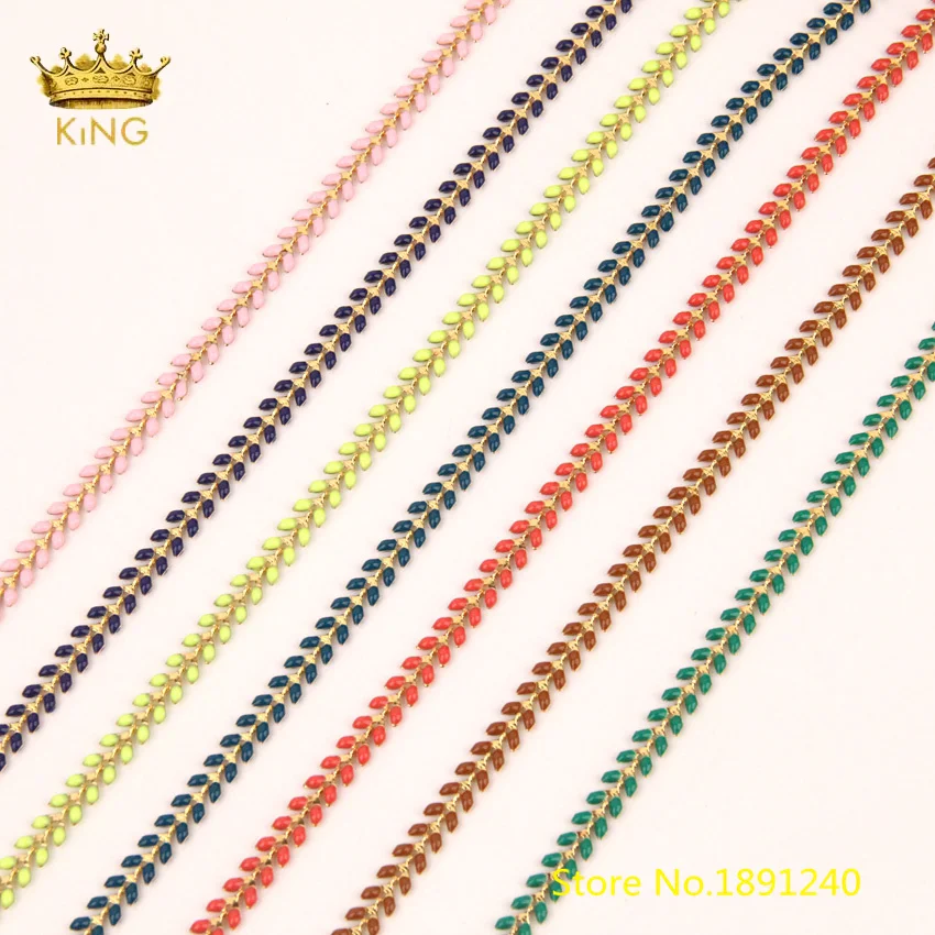 

5meters Enamel Beaded Chains Findings,Enamel Chevron Chains,Fishbone Fishtail Chain,Flat Arrow Charms Rosary Necklace Bulk HX220