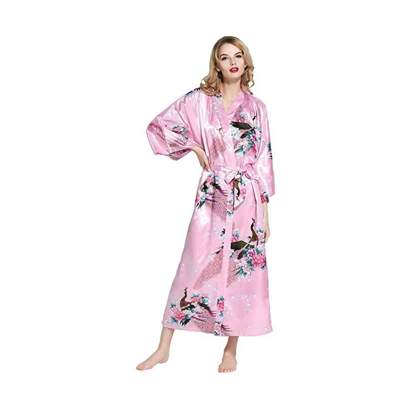 2018 Hot New Fashion Pink Female Kimono Robe Gown Women Kimono Long