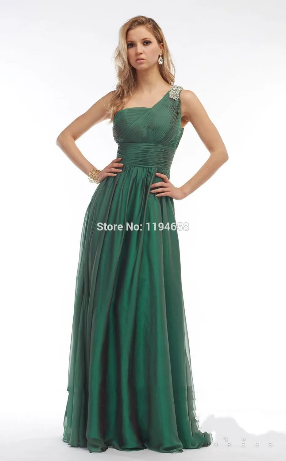 Green Gray One Shoulder bridesmaid Dress For Party Crystal Free