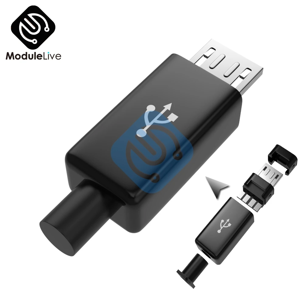 

5Pcs Micro USB Male Plug Connector DIY Kit with Covers Black