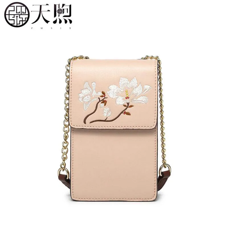 

TMSIX 2019 New women Leather bags designer famous brand embroidery fashion chain small bag women handbags schoudertas dames bag