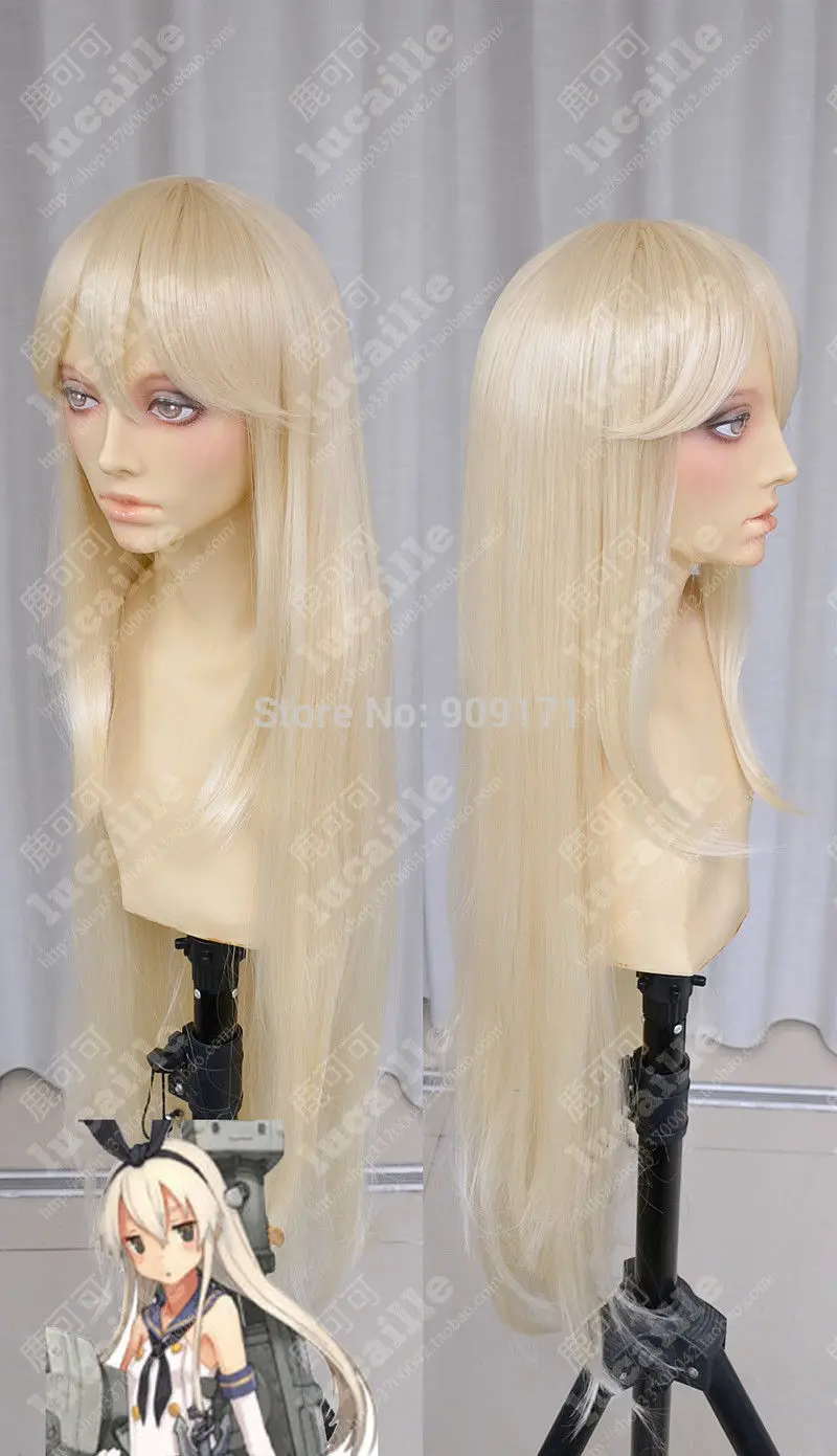 Kantai collection COS wig New Long Blonde Cosplay Straight Full wigs 100cm (B0320) women's peruca hair queen |