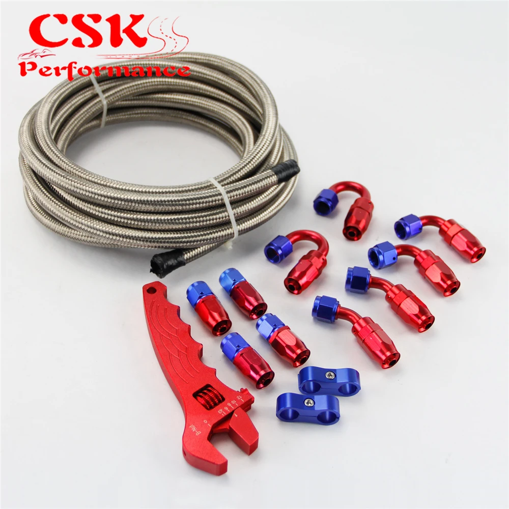 AN4 5M Stainless Steel / Nylon Braided Oil Fuel Hose End Fitting w