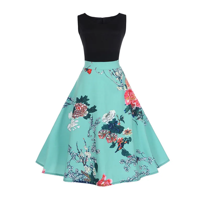 

2018 Women Summer Sleeveless Dress Audrey hepburn Floral robe Retro Swing Casual 50s 60s Vintage Rockabilly Dresses Vestidos