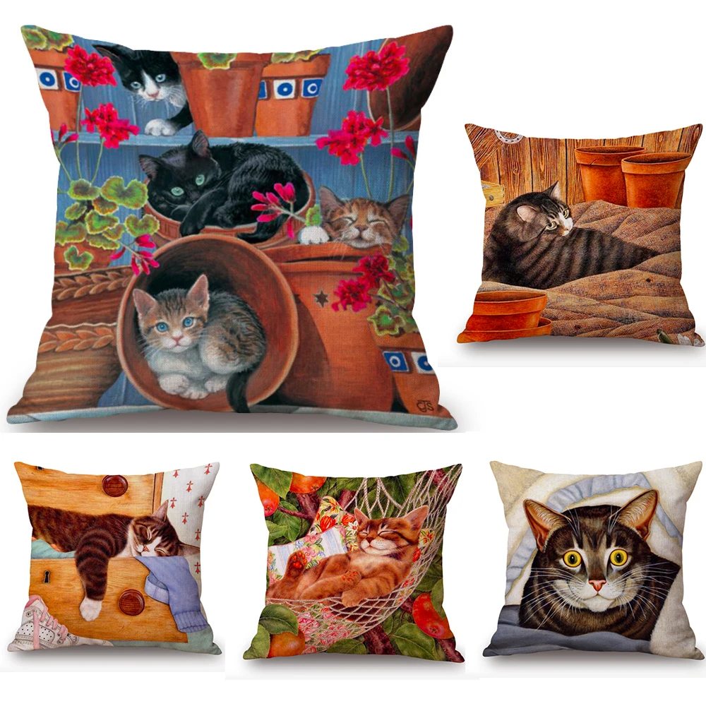 

Cute Cartoon Cat Kitty Flower Neck Body Pillowcase Linen Bed Pillows Cover Couch Seat Cushion Throw Pillow Home Decoration Gift
