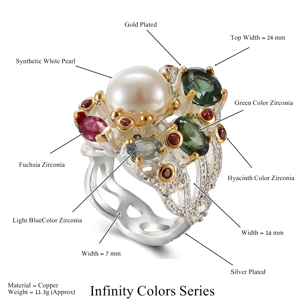 Best Buy Fashion Ring with Pearl Multi colorful stone Black Gold-color Fashion Unique Design Party Anniversary Gift Ring