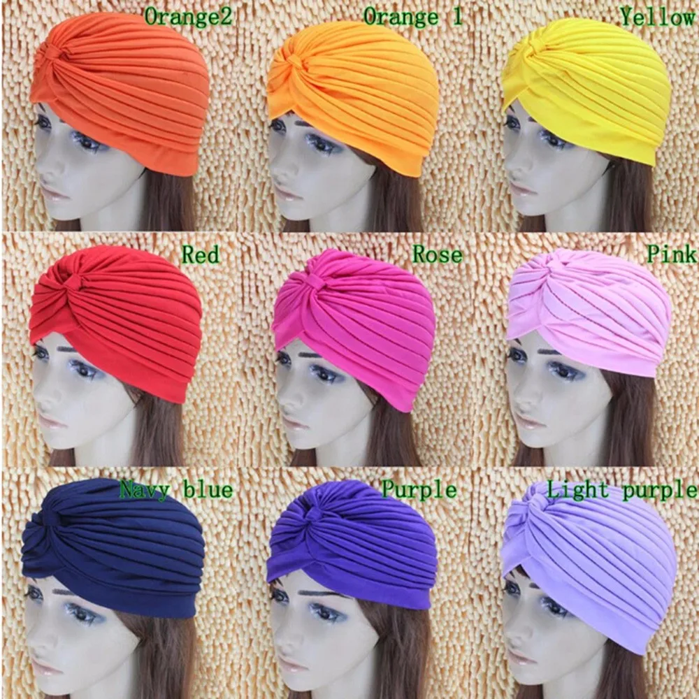 2016 New Fashion Women Turban Hat Bohemia 21 Solid Color Fold Beanies Female Simple Autumn Bonnet Indian Turban Hats For Women (40)