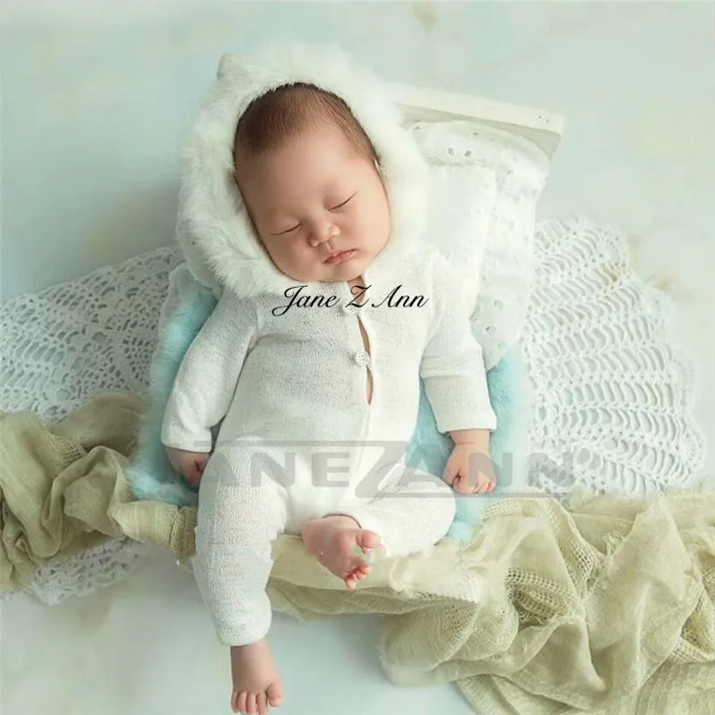 

Jane Z Ann Newborn baby photography clothing 0-15 days studio photography outfits white hooded romper photo shoot accessories