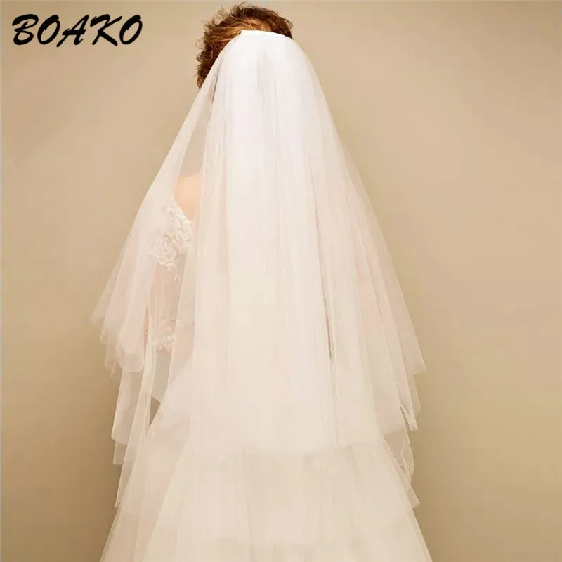 BOAKO Fashion Short Bridal Veils Two Layer 85cm with Comb White Ivory Veils for Wedding Party Tulle Veiling 2019 Velo De Novia BOAKO Fashion Short Bridal Veils Two Layer 85cm with Comb White Ivory Veils for Wedding Party Tulle Veiling 2019 Velo De Novia