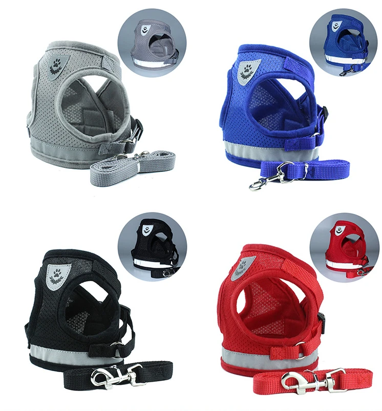 

BrathableDog Cat Harness Pet Adjustable Reflective Vest Walking Lead Leash for Puppy Polyester Mesh Harness for All Size Dogs