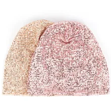 Новинка, хит, модные женские одноцветные шапочки с блестками ручной работы, женские шапочки с громоздкими шапочками, шапка-тюрбан