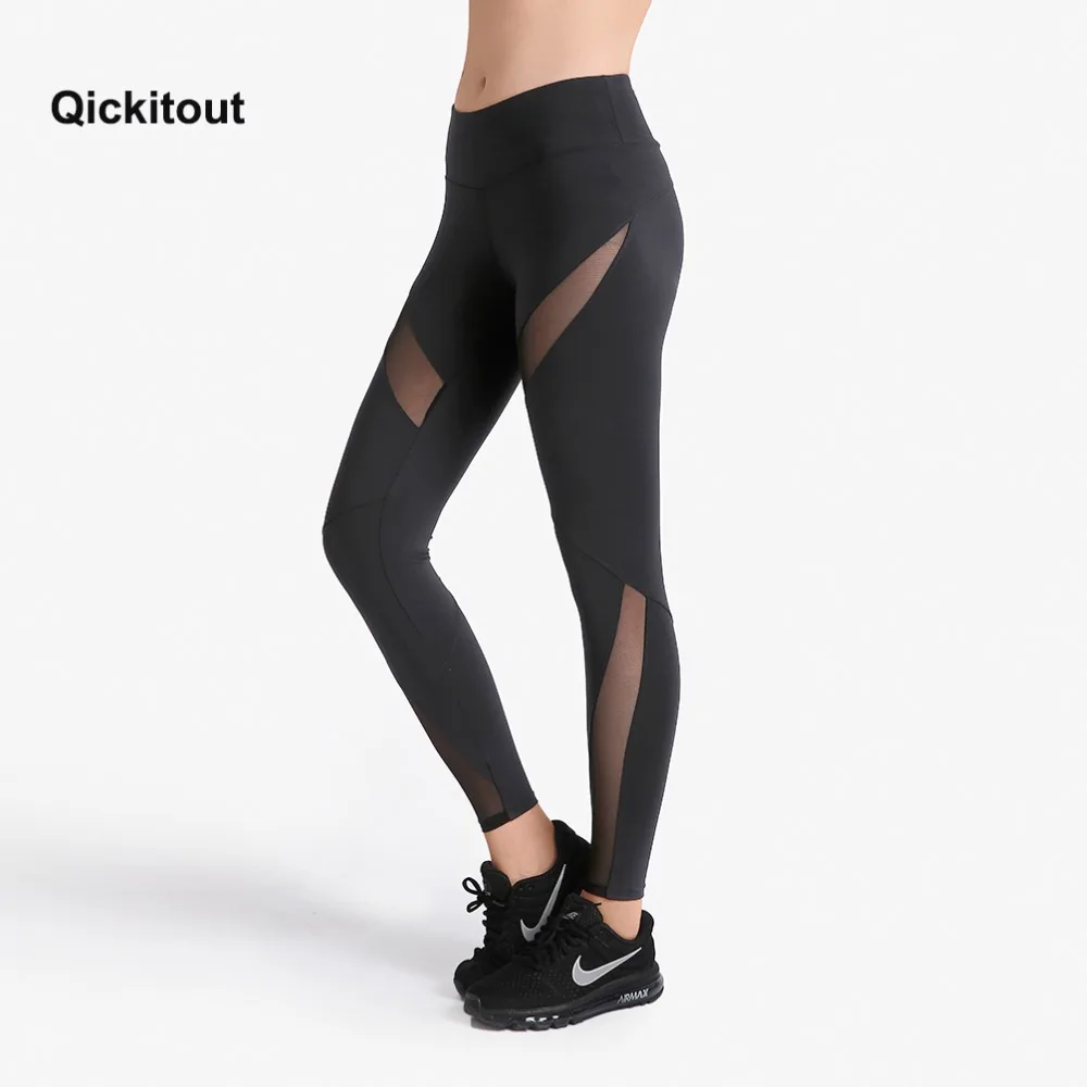 Comprar 2018 nuevos Leggings sexis para mujer, pantalones de diseño de malla con inserción gótica, pantalones de gran tamaño, ropa deportiva negra sólida, nuevas polainas de Fitness