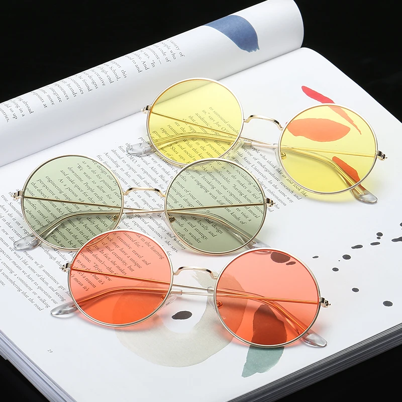 Винтажные круглые солнцезащитные очки, женские зеркальные солнцезащитные очки океанского цвета, женские брендовые дизайнерские круглые очки с металлической оправой UV400