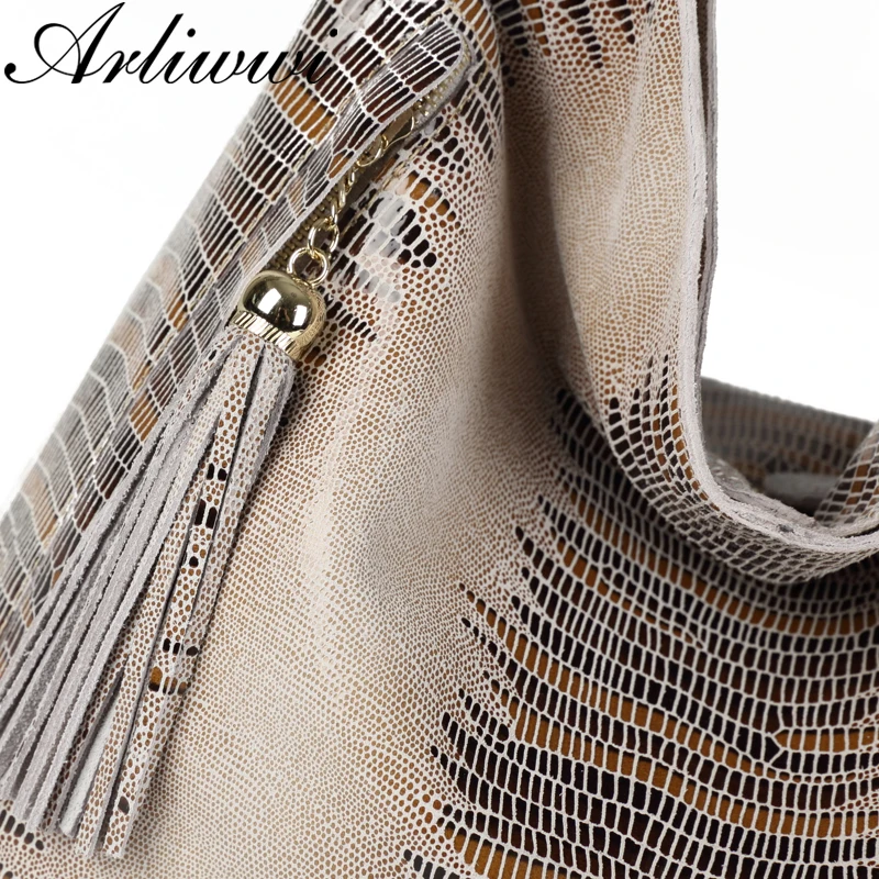 Arliwwi брендовая дизайнерская натуральная кожа мягкая Вместительная женская сумка на плечо высокое качество бежевый серебряный золотой дамские сумки новая мода