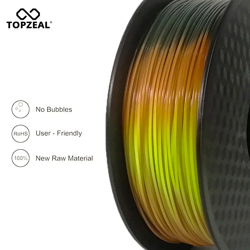 Cena TOPZEAL nowo PLA Tri Temp zmień kolor Lava 3D Filament drukarki, czarny na czerwony na żółty, 1KG 1.75mm z tolerancją + 0.05mm