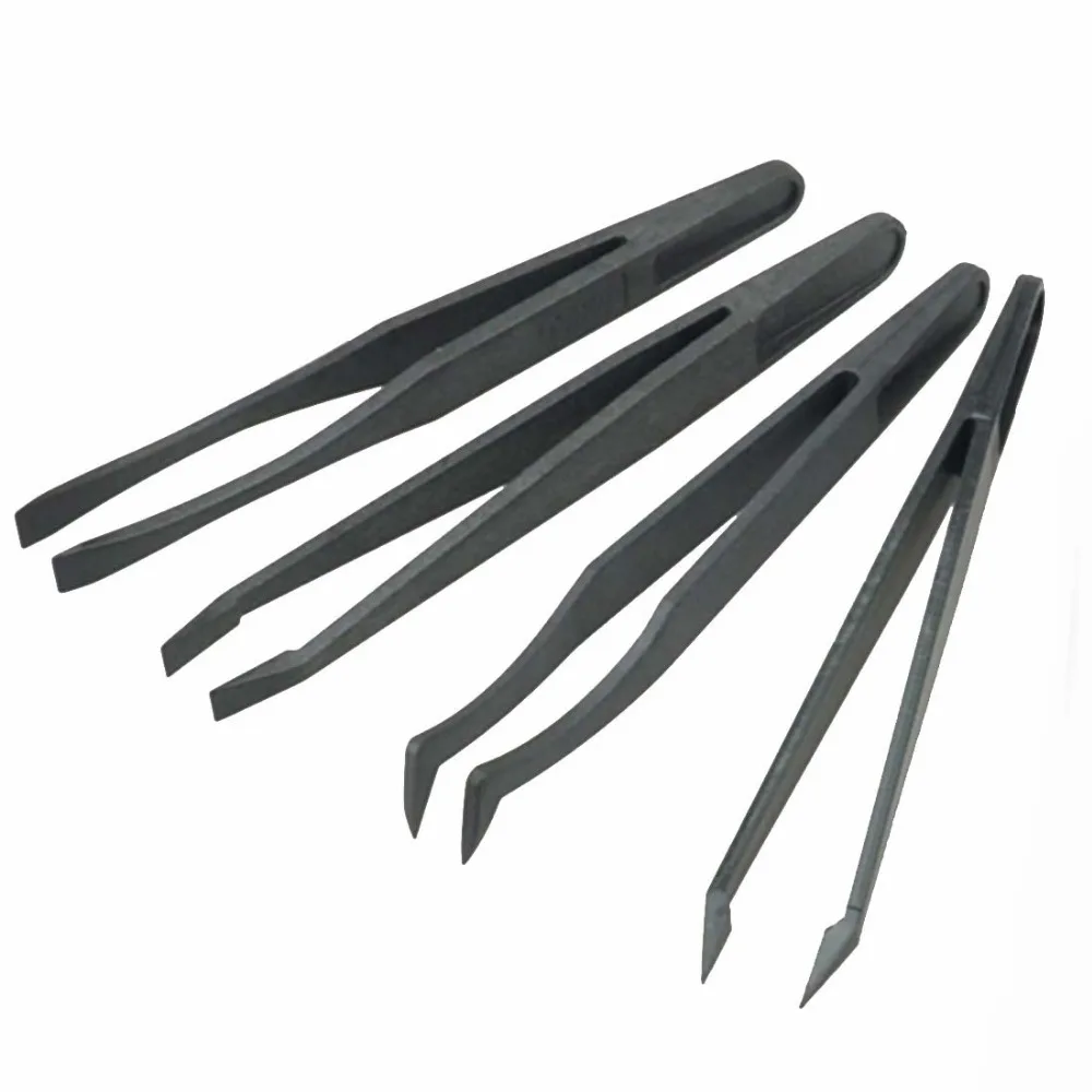 

Useful Repair Tool 6Pcs Black Straight Flexibility Portable Bend Anti Static Plastic Tweezer Heat Resistant