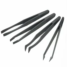 Useful Repair Tool 6Pcs Black Straight Flexibility Portable Bend Anti Static Plastic Tweezer Heat Resistant