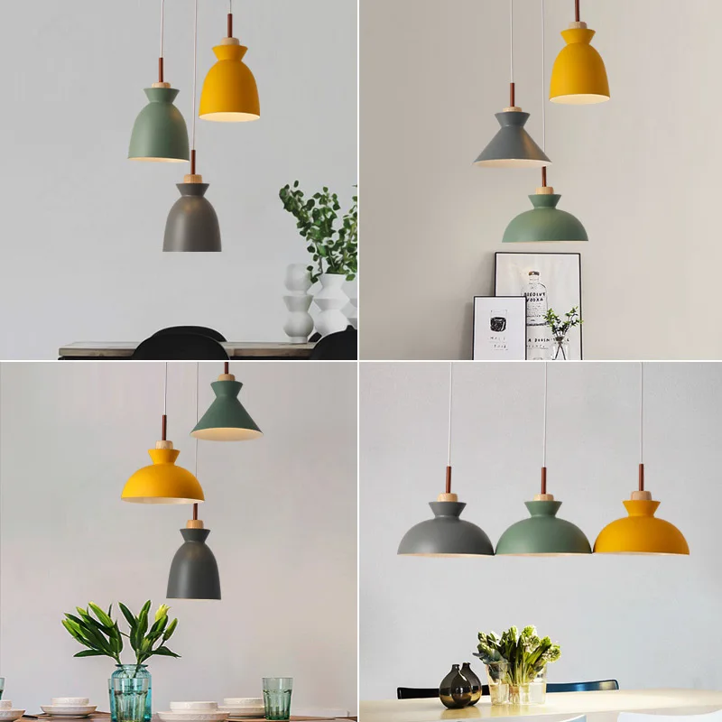 Nordic Combined Solid Wood Pendant Lights Multicolor Aluminum Lamp Shade Hanging Lamp For Home Restaurant Bar Hotel Cafe Decor