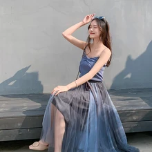 Женские юбки мода Милая Лоскутная длинная сетчатая юбка принцесса Женская высокая талия с бантом украшенная винтажная Тюлевая плиссированная юбка