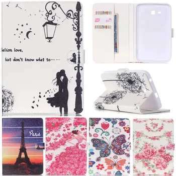 

Cute Cartoon Butterfly Lover Flower Girl Stand Flip Leather Fundas Case For Samsung Galaxy Tab 3 Lite 7.0 T110 T111 Tablet Cover