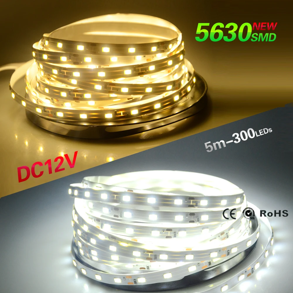 1-50M 5630 White 60Leds/m SMD LED Strip Lights DIY Lamps  Non-Waterproof IP20 