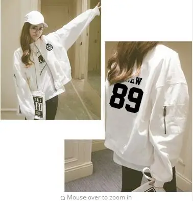

SHINee KPOP 2017 new Women Korean version Cotton spring summer ArmyGreen white Letter printing zipper Sunscreen coat jacket