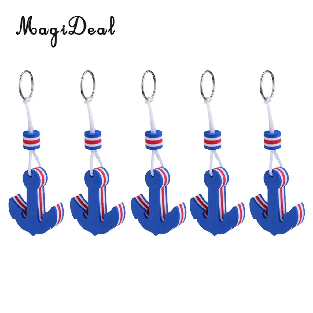 MagiDeal 5 Pieces Marine Outboard Swimming Floating Keyring Sailing Kayak Fishing- Anchor Shaped Blue