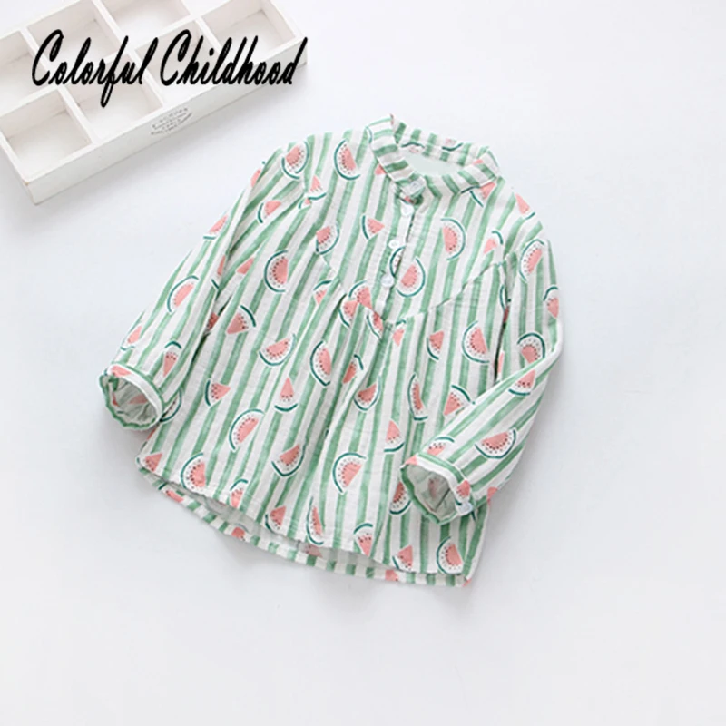 Baby Girl Green White Striped Watermelon Long sleeved Shirt 2018 Spring