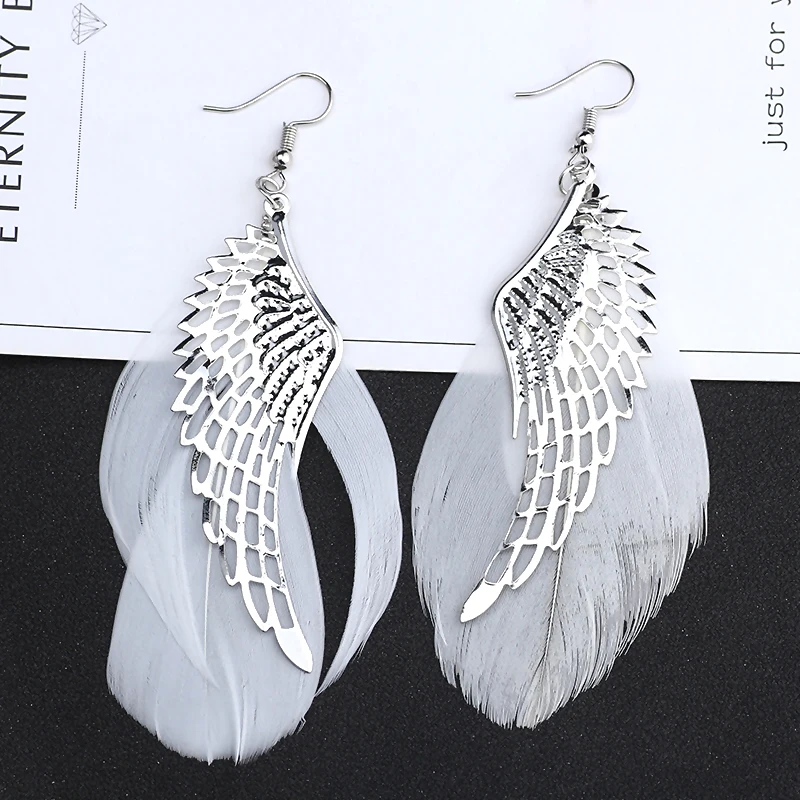 

2019 New Big Feather Wings Earrings For Women Femme Silver Earring Tassel Pendant Personalized Jewelry Send Charm Ladies Gifts