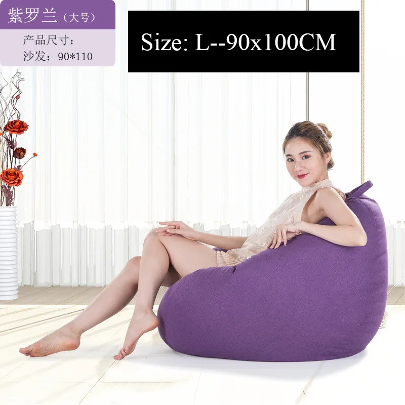 Большой маленький ленивый BeanBag чехлы для диванов стулья без наполнителя льняная ткань шезлонг кресло мешок пуф слоеного дивана татами гостиной - Цвет: L--90x110CM