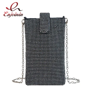 

High Quality Fashion Diamond Luxury Mini Phone Bag Ladies Handbag Shoulder Bag Silver Clutch Bags Evening Bag Purse Wallet F